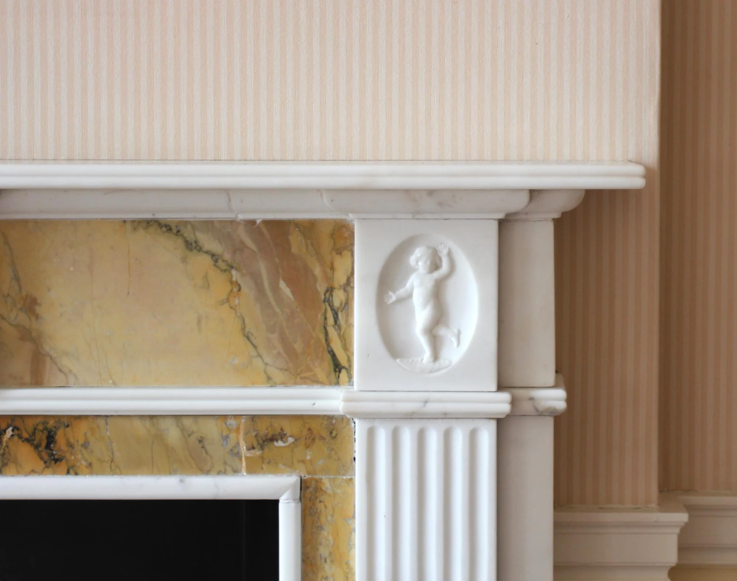 Waldorf Astoria English Marble Mantel With Boy Beside A Fire Motif 6 Waldorf Astoria English Marble Mantel With Boy Beside A Fire Motif - Image 4