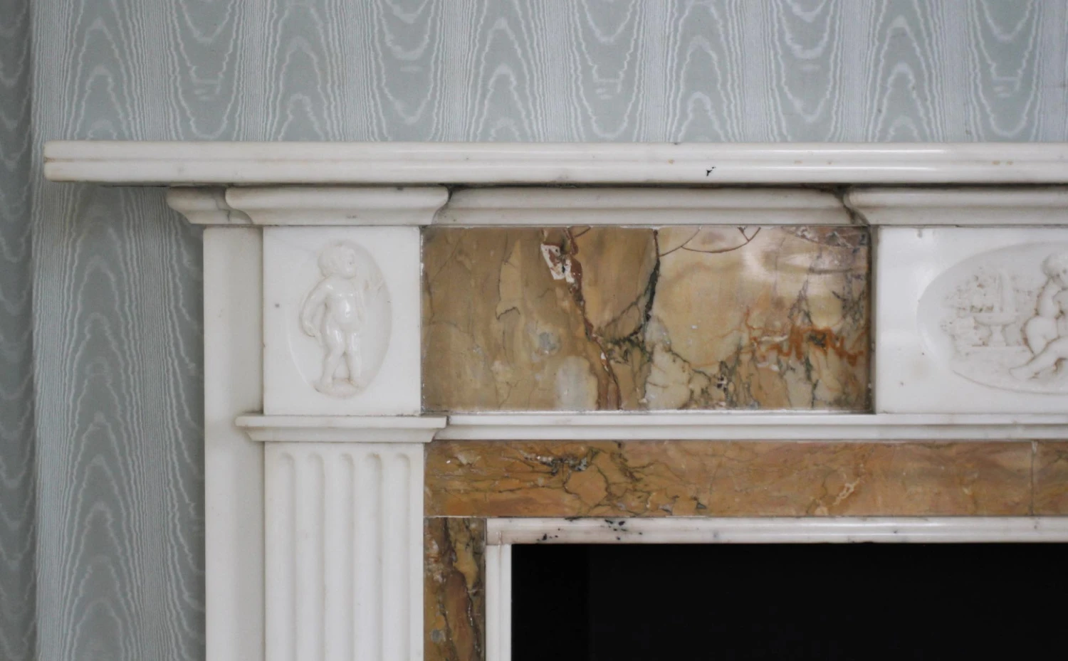 Waldorf Astoria English White & Tan Marble Mantel 7 Waldorf Astoria English White & Tan Marble Mantel - Image 5