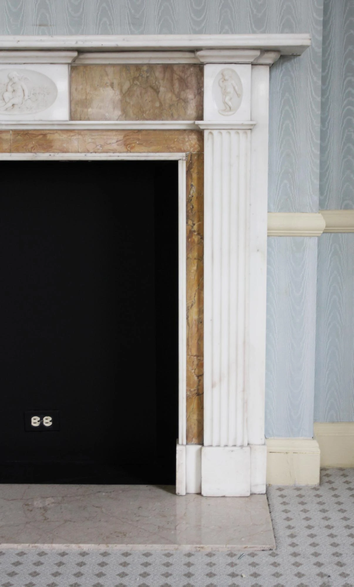 Waldorf Astoria English White & Tan Marble Mantel 10 Waldorf Astoria English White & Tan Marble Mantel - Image 8