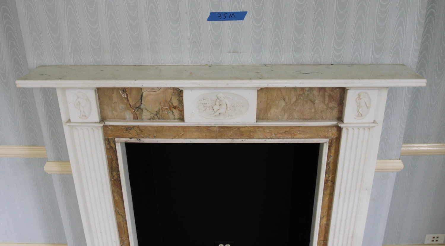 Waldorf Astoria English White & Tan Marble Mantel 11 Waldorf Astoria English White & Tan Marble Mantel - Image 9