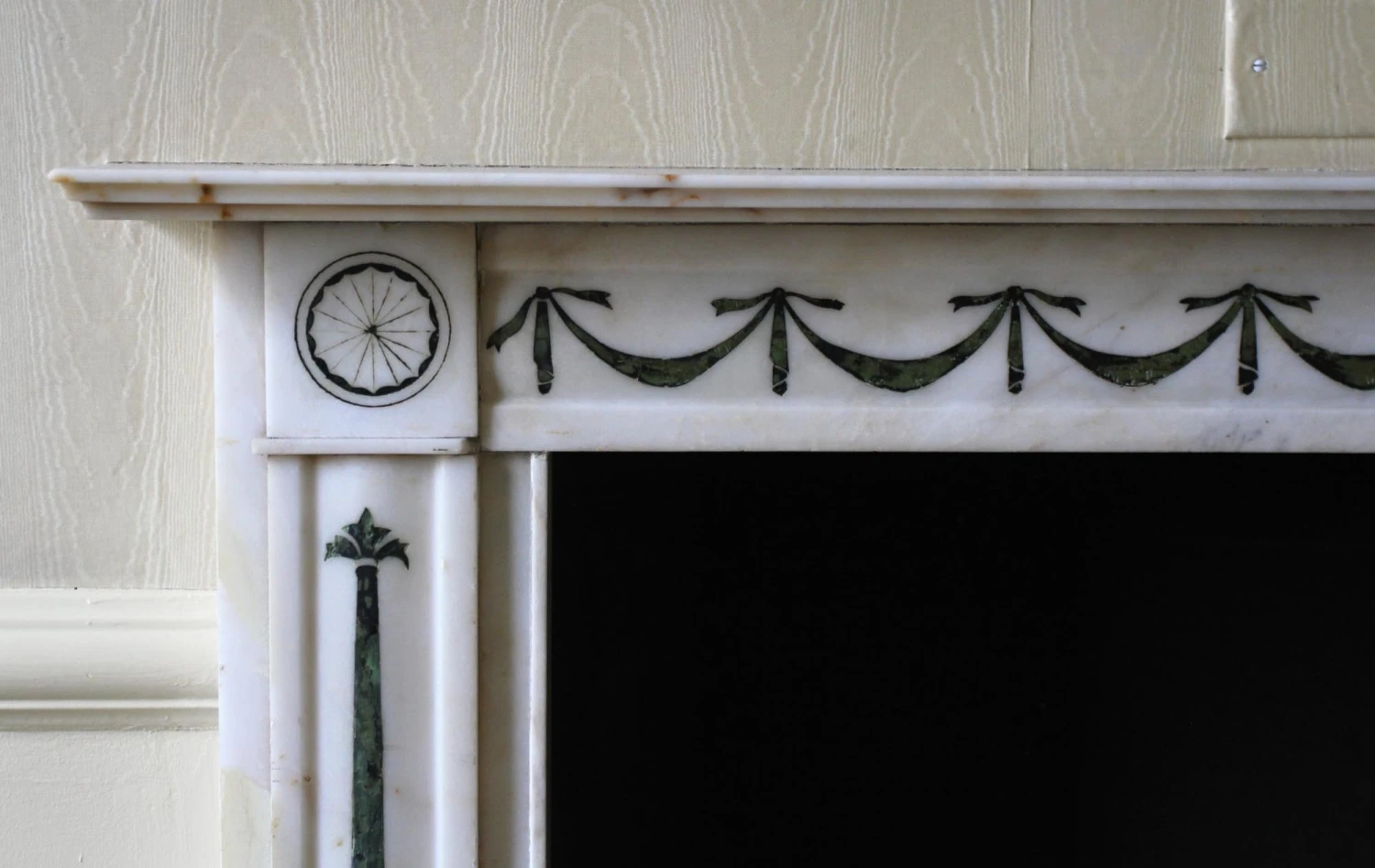 Waldorf Astoria White Marble Mantel With Green Inlay 7 Waldorf Astoria White Marble Mantel With Green Inlay - Image 5