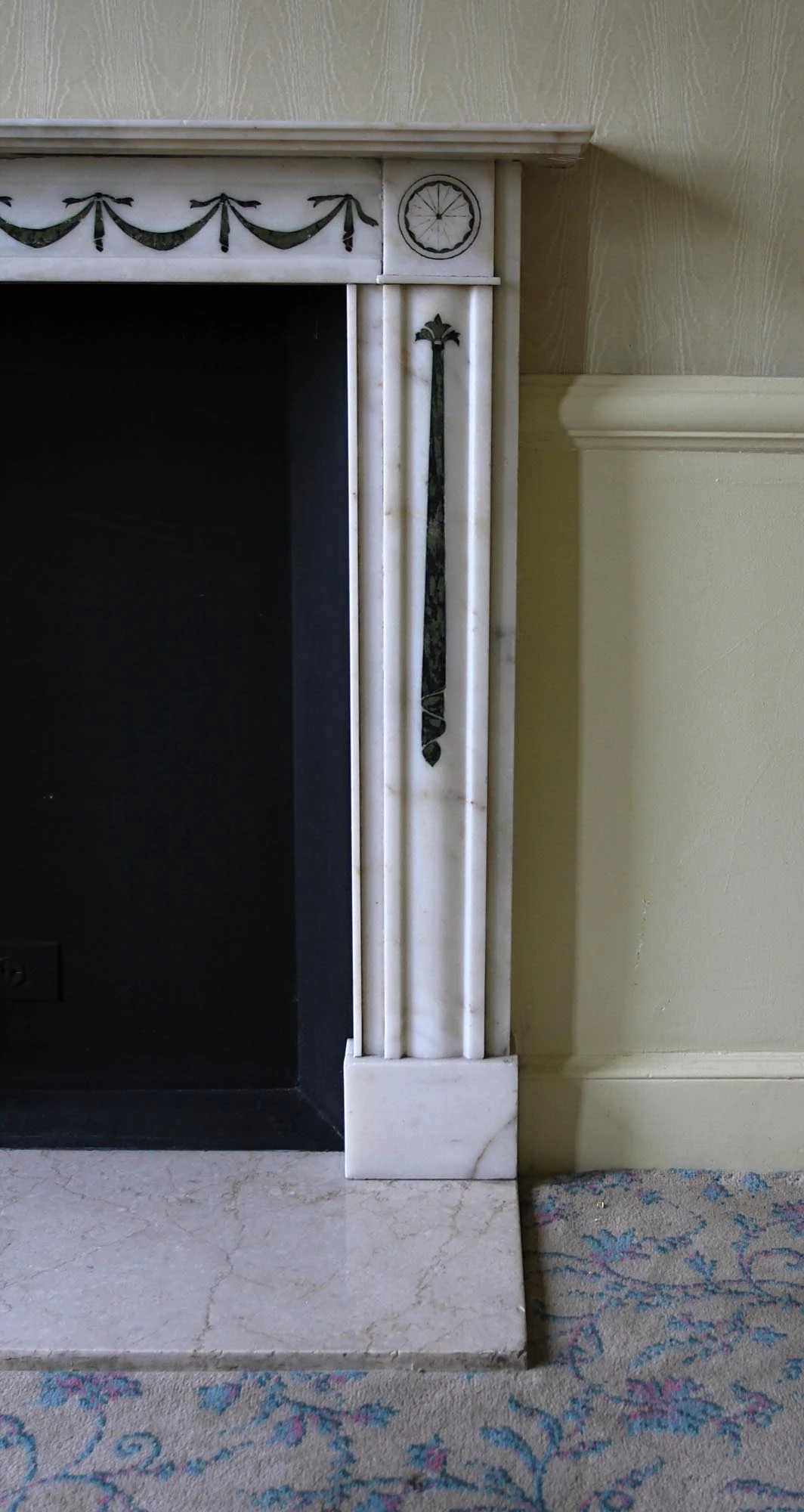 Waldorf Astoria White Marble Mantel With Green Inlay 10 Waldorf Astoria White Marble Mantel With Green Inlay - Image 8