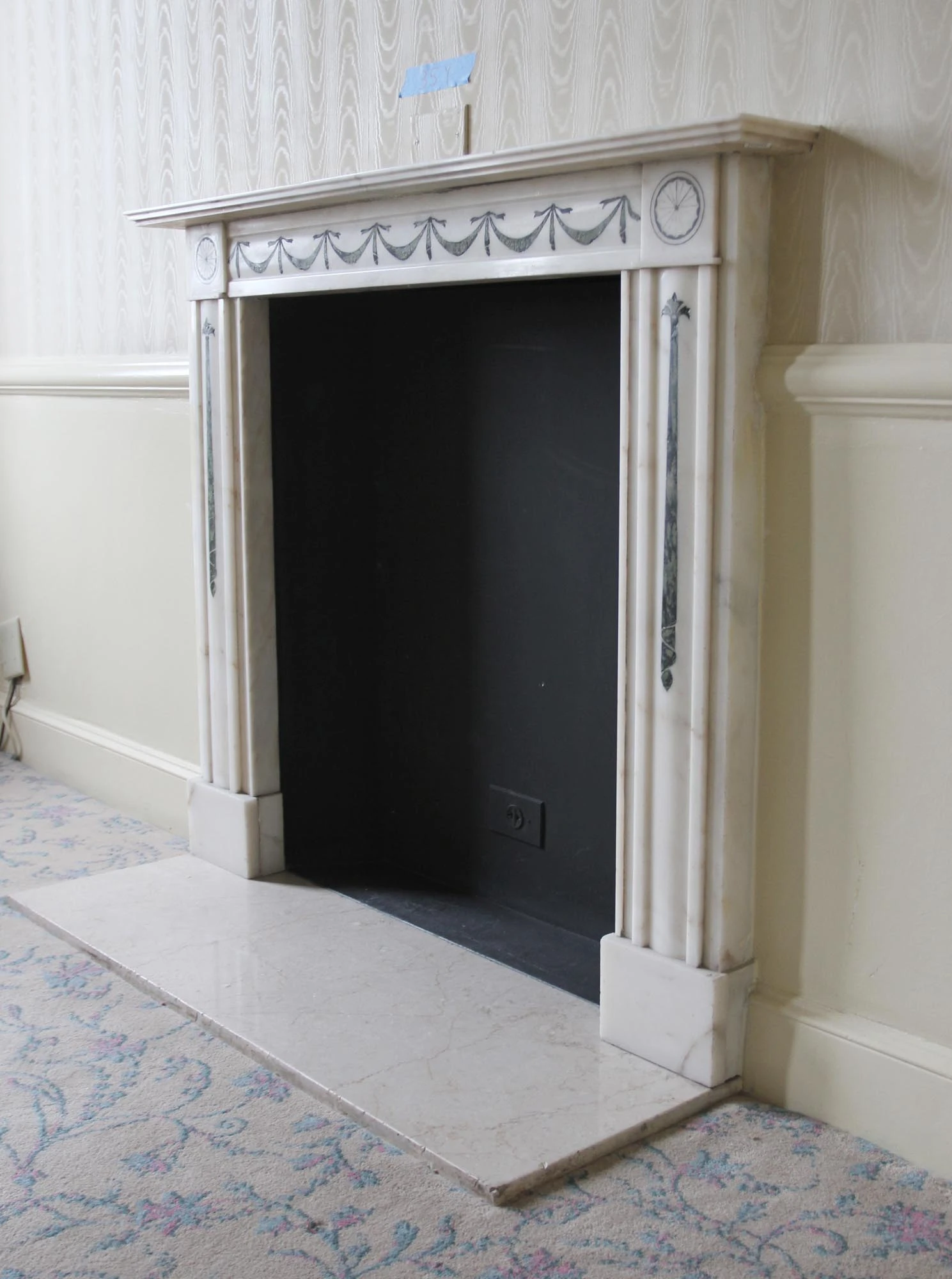 Waldorf Astoria White Marble Mantel With Green Inlay 13 Waldorf Astoria White Marble Mantel With Green Inlay - Image 11