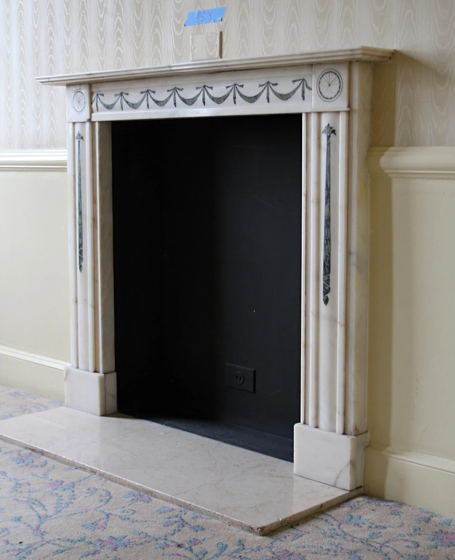 Waldorf Astoria White Marble Mantel With Green Inlay 14 Waldorf Astoria White Marble Mantel With Green Inlay - Image 12