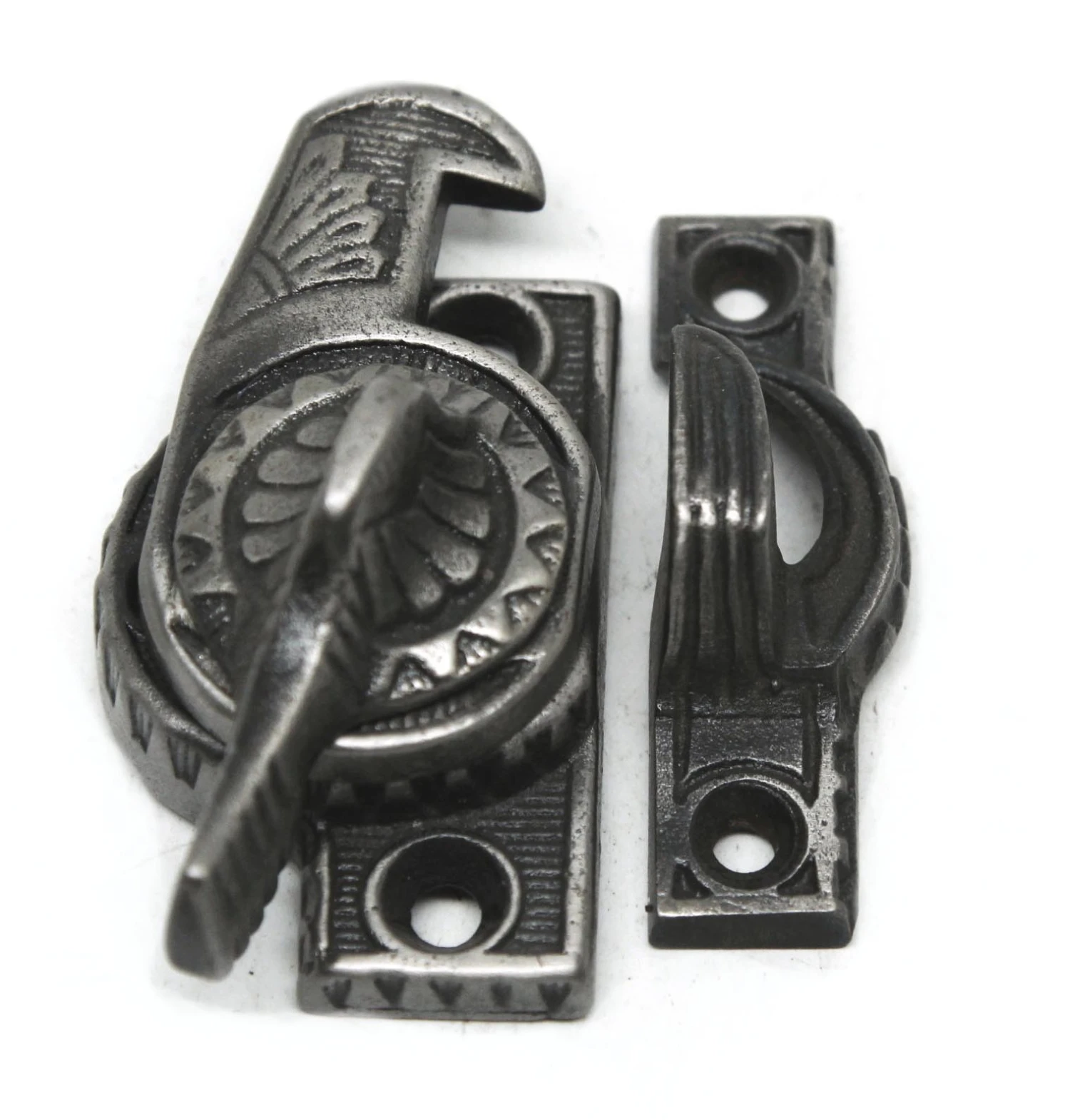Antique Ornate Black Finish Iron Window Latch 4 Antique Ornate Black Finish Iron Window Latch - Image 2