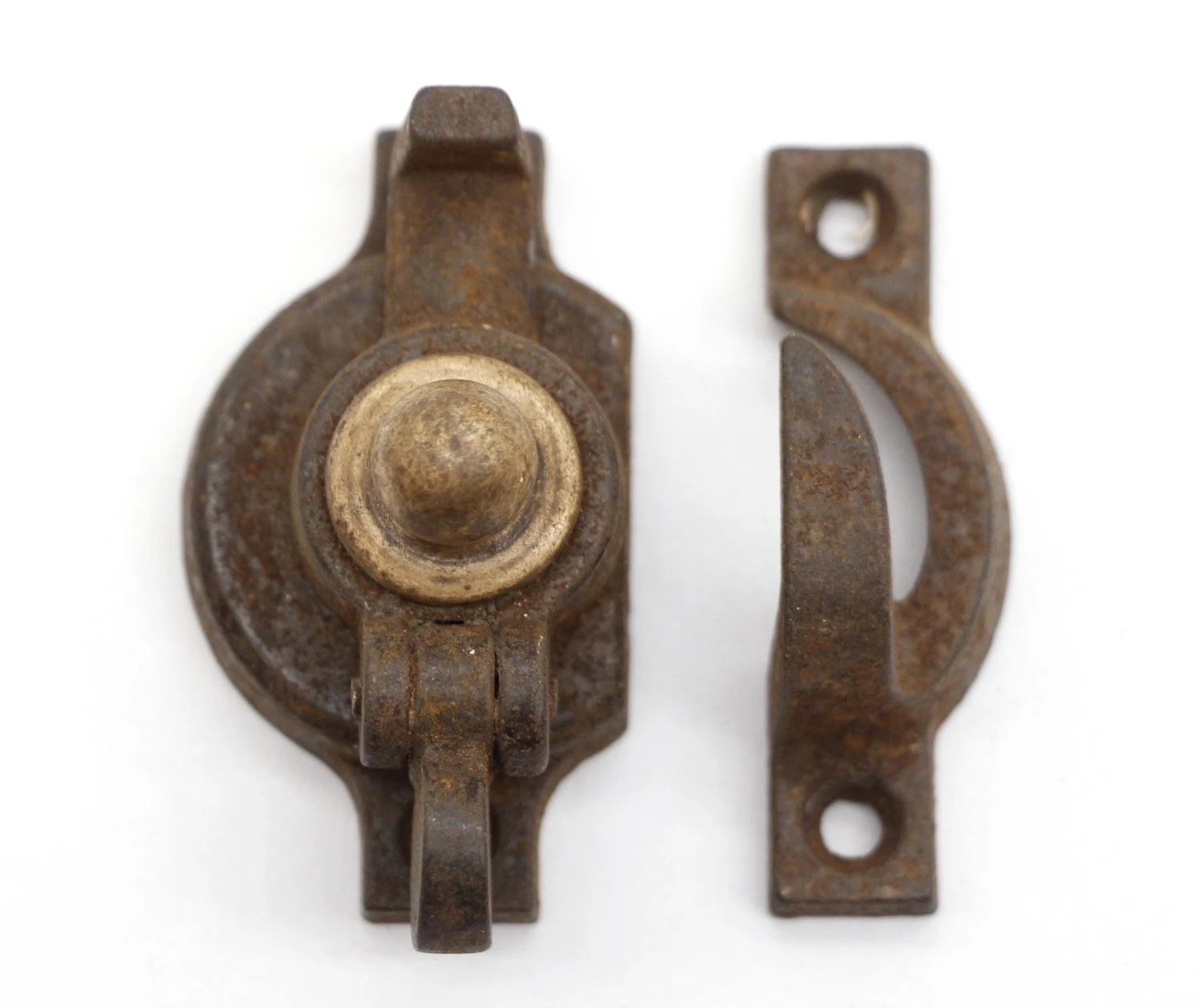 Antique Cast Iron Window Lock Latch With Brass Button 4 Antique Cast Iron Window Lock Latch With Brass Button - Image 2