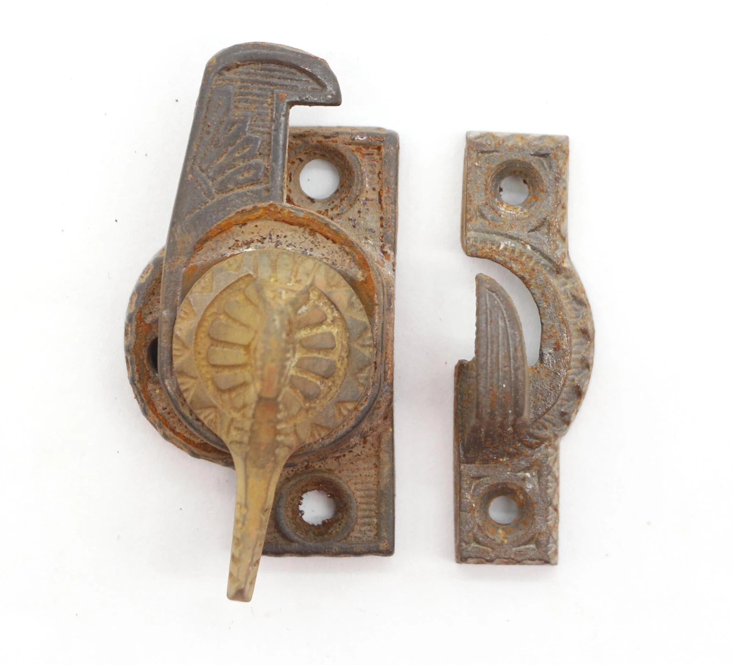 Antique Cast Iron Aesthetic Window Lock With Brass Button 4 Antique Cast Iron Aesthetic Window Lock With Brass Button - Image 2